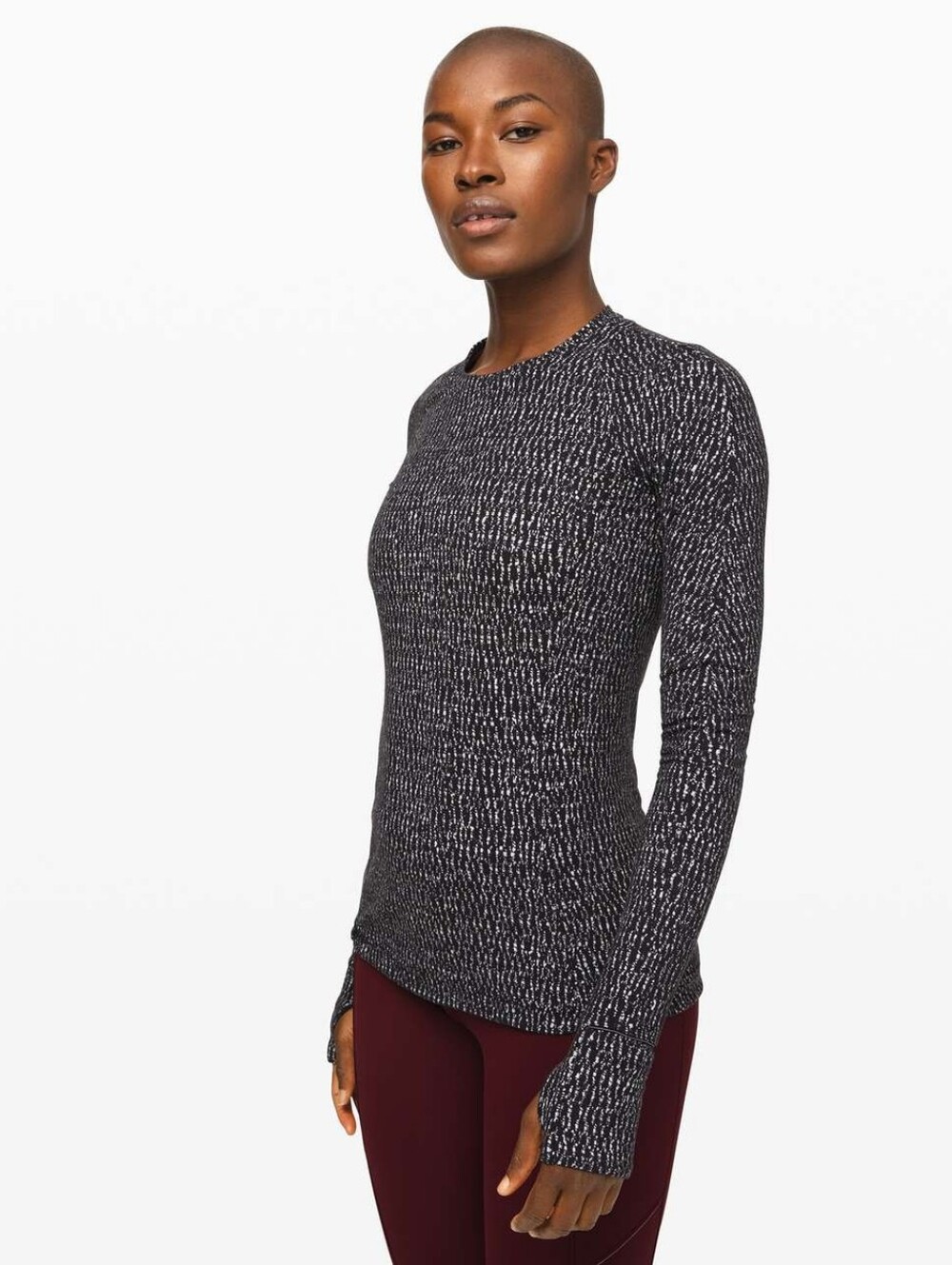 Lululemon Runderful Long Sleeve Running Top in Knotted Jacquard Black White 2
